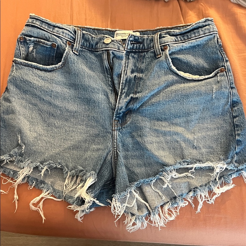 Abercrombie & Fitch Blue Frayed Jean Shorts